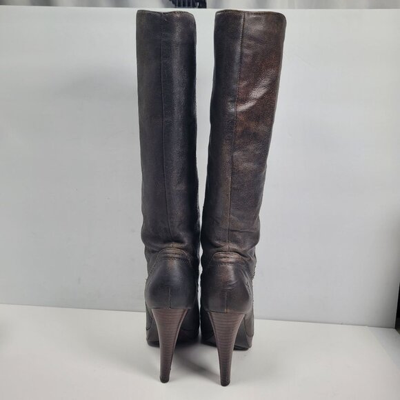 Frye Harlow Campus Women's Charcoal/Black High Heel Tall Boots 77343 US Size 6M - Picture 4 of 13